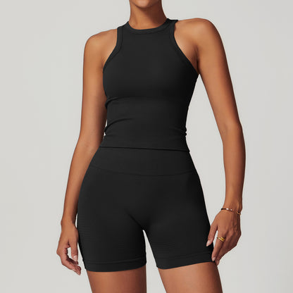 Seamless Racerback Yoga Set with Ribbed Waist
