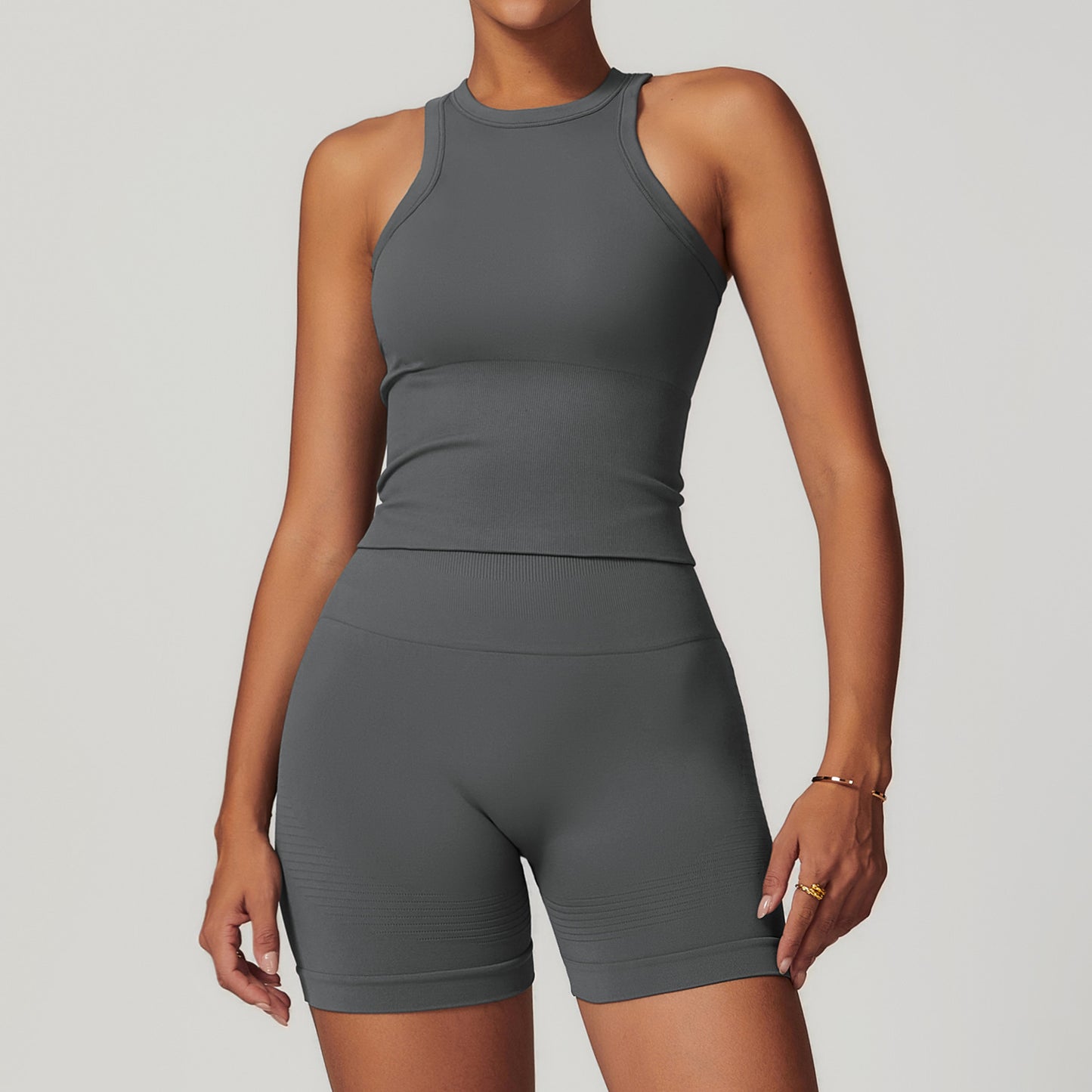 Seamless Racerback Yoga Set with Ribbed Waist