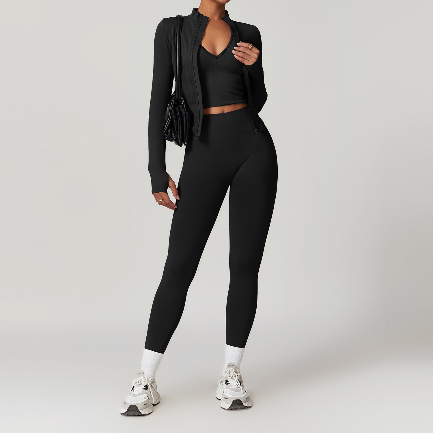 Seamless Racerback Yoga Set with Ribbed Waist