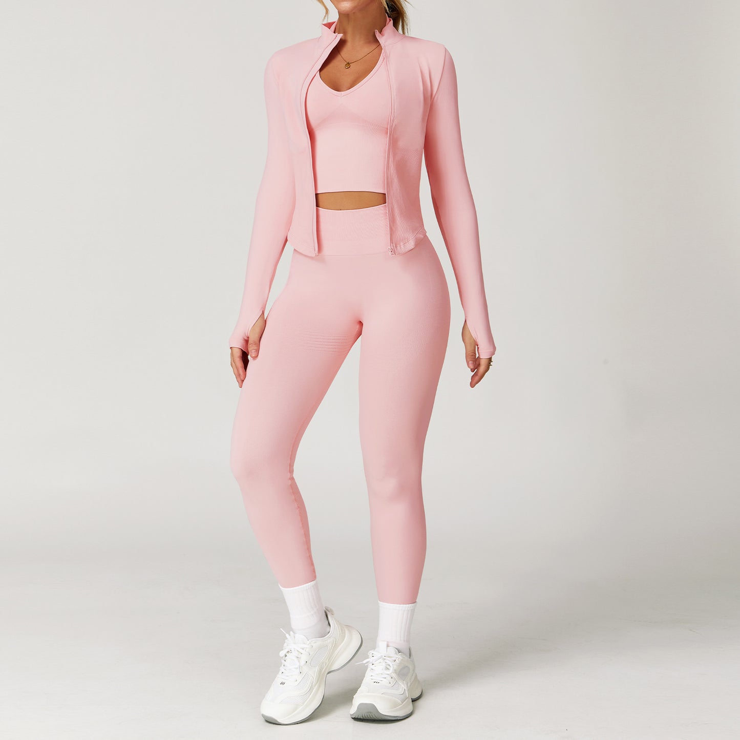Seamless Racerback Yoga Set with Ribbed Waist