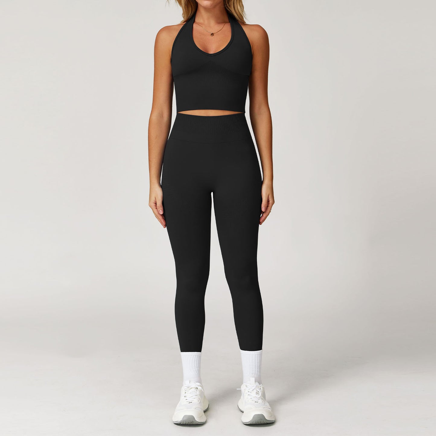 Seamless Racerback Yoga Set with Ribbed Waist