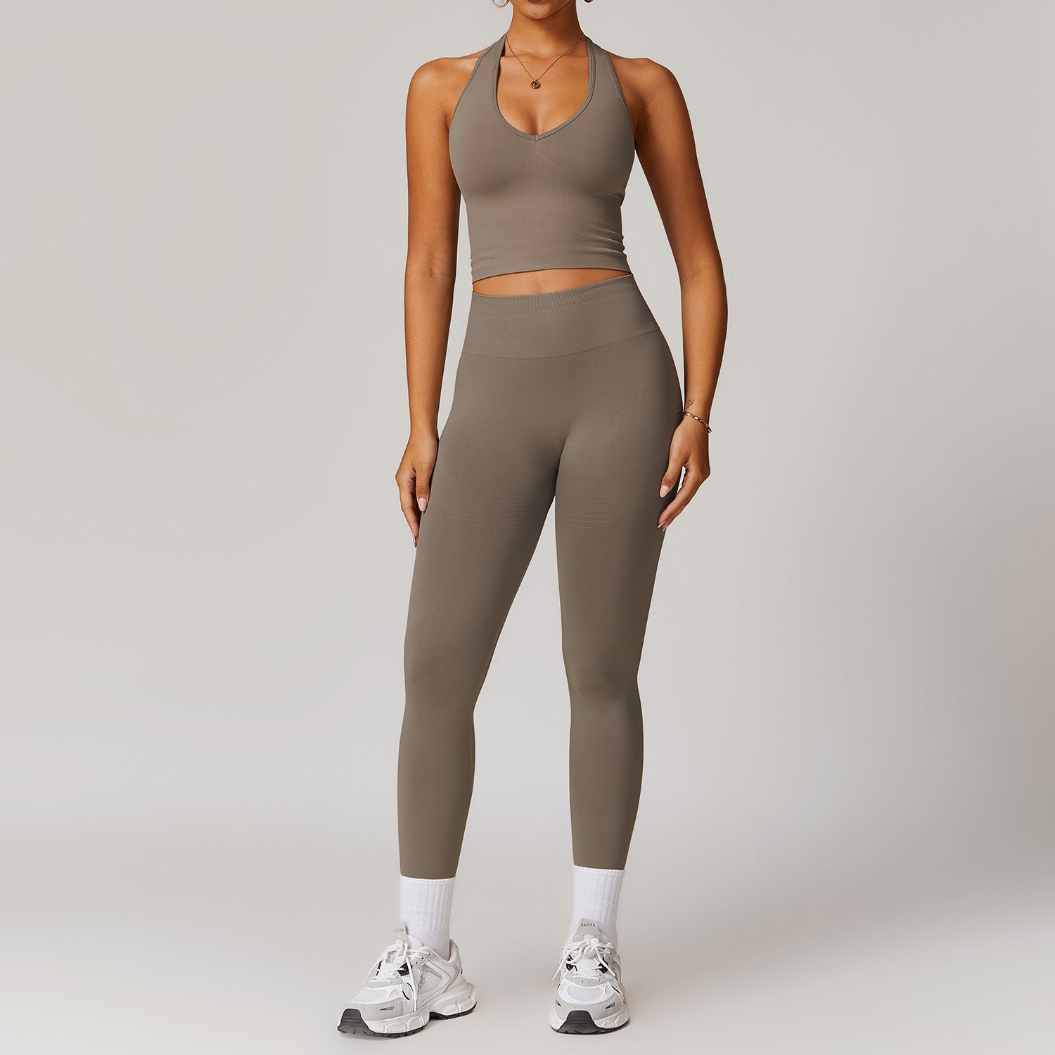 Seamless Racerback Yoga Set with Ribbed Waist