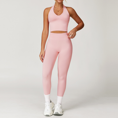 Seamless Racerback Yoga Set with Ribbed Waist