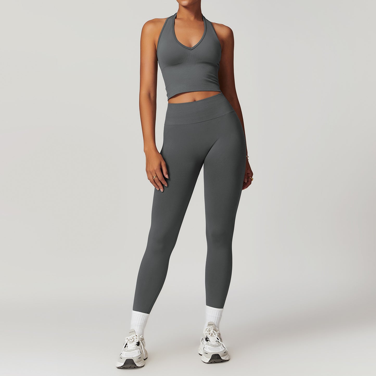 Seamless Racerback Yoga Set with Ribbed Waist