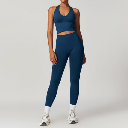 Seamless Racerback Yoga Set with Ribbed Waist