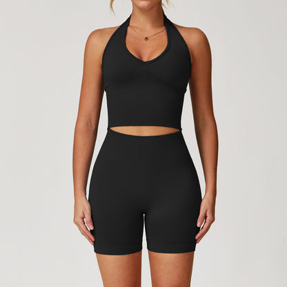 Seamless Racerback Yoga Set with Ribbed Waist