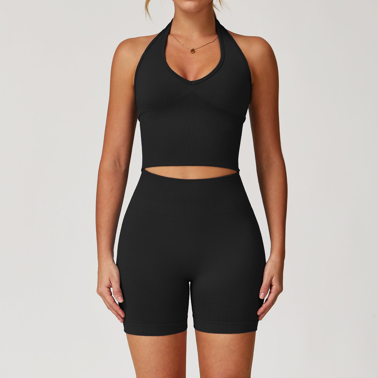 Seamless Racerback Yoga Set with Ribbed Waist