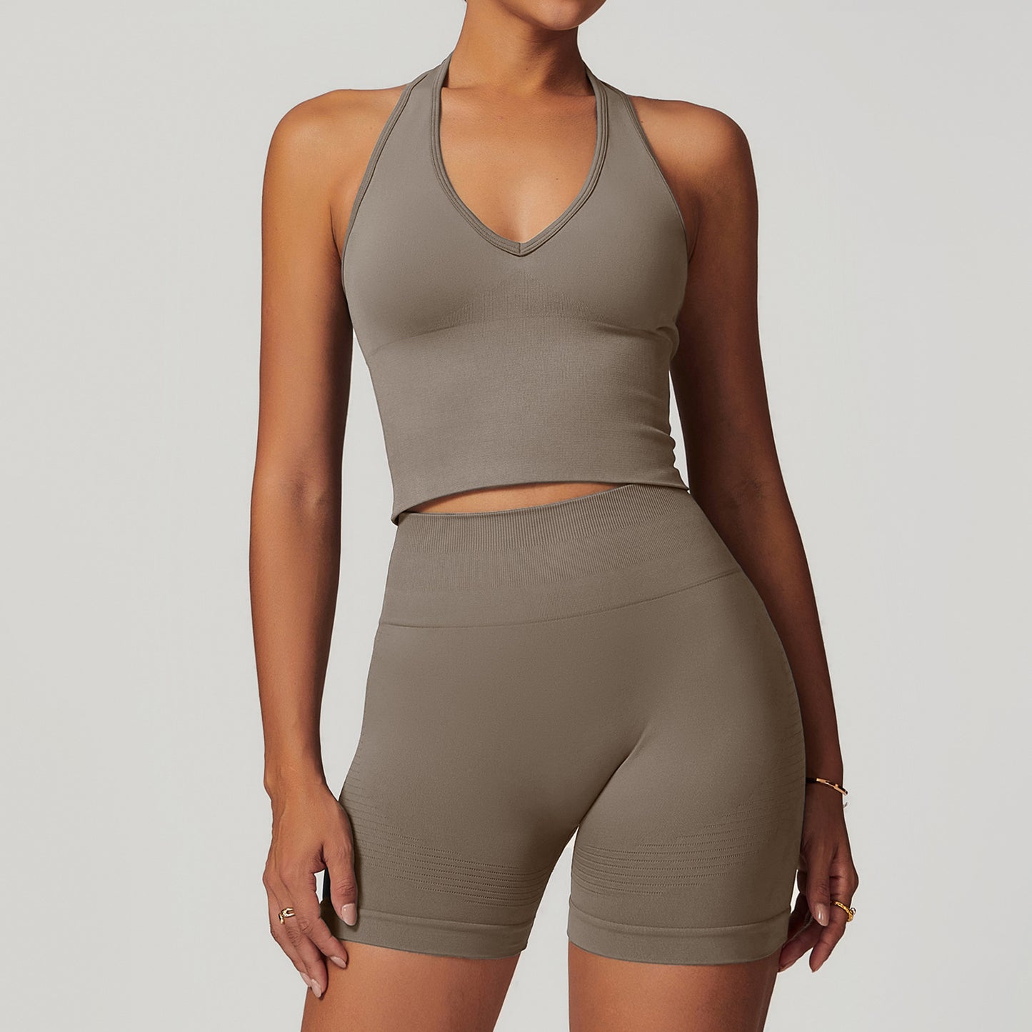 Seamless Racerback Yoga Set with Ribbed Waist