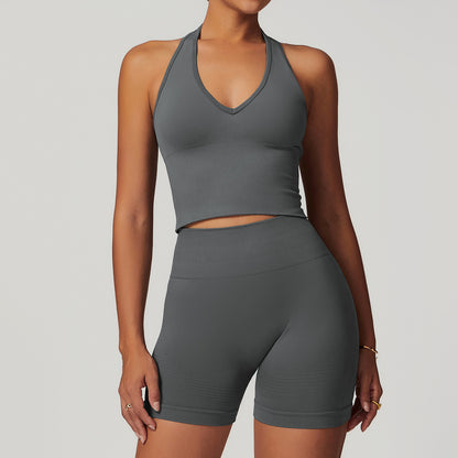 Seamless Racerback Yoga Set with Ribbed Waist