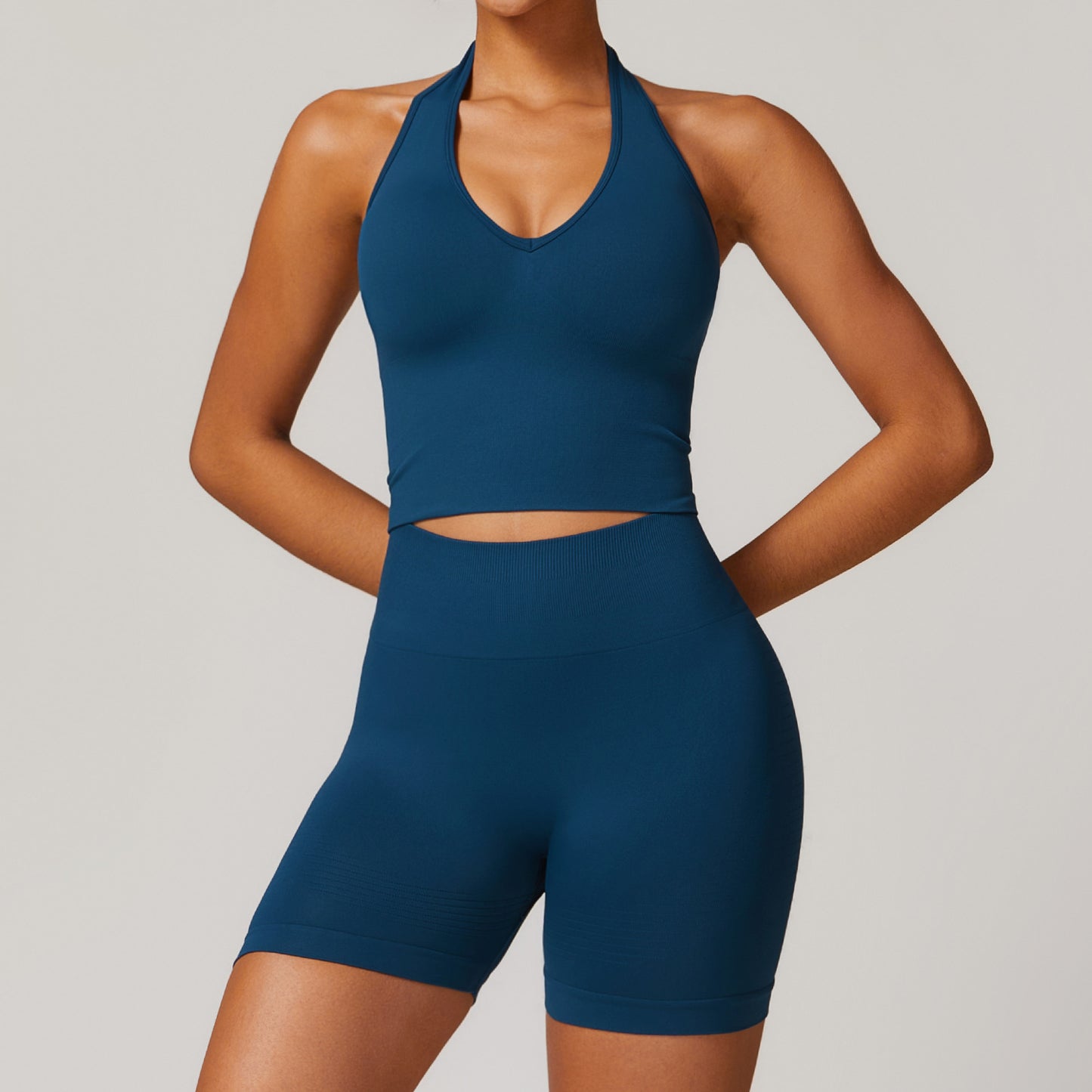 Seamless Racerback Yoga Set with Ribbed Waist