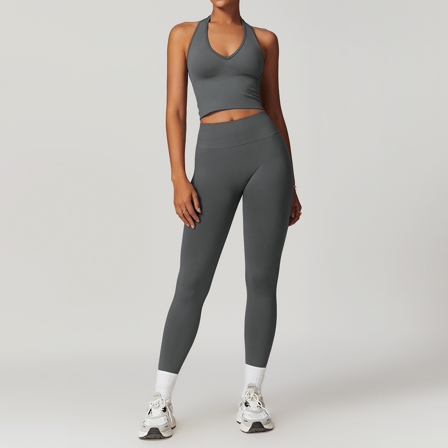 Seamless Racerback Yoga Set with Ribbed Waist
