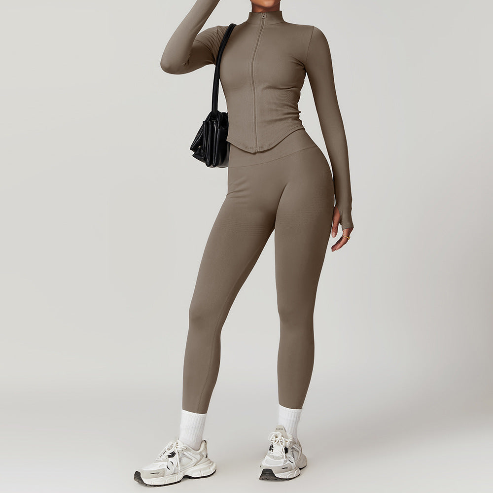Seamless Racerback Yoga Set with Ribbed Waist