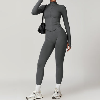 Seamless Racerback Yoga Set with Ribbed Waist