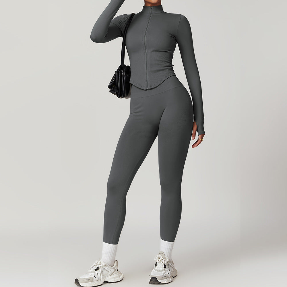 Seamless Racerback Yoga Set with Ribbed Waist