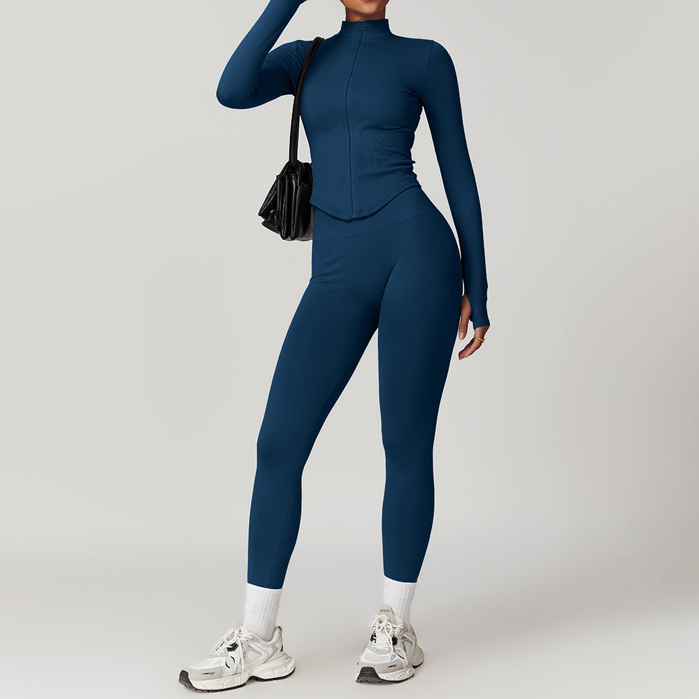 Seamless Racerback Yoga Set with Ribbed Waist