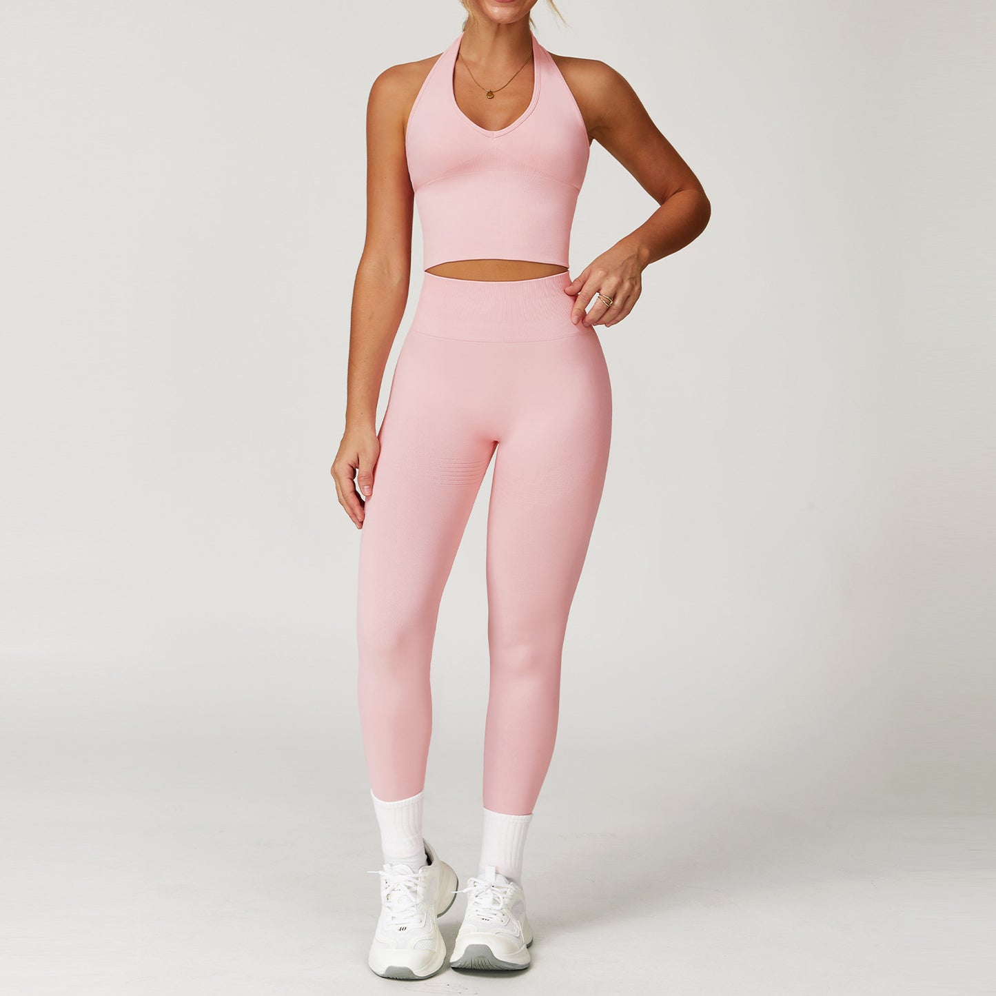 Seamless Racerback Yoga Set with Ribbed Waist