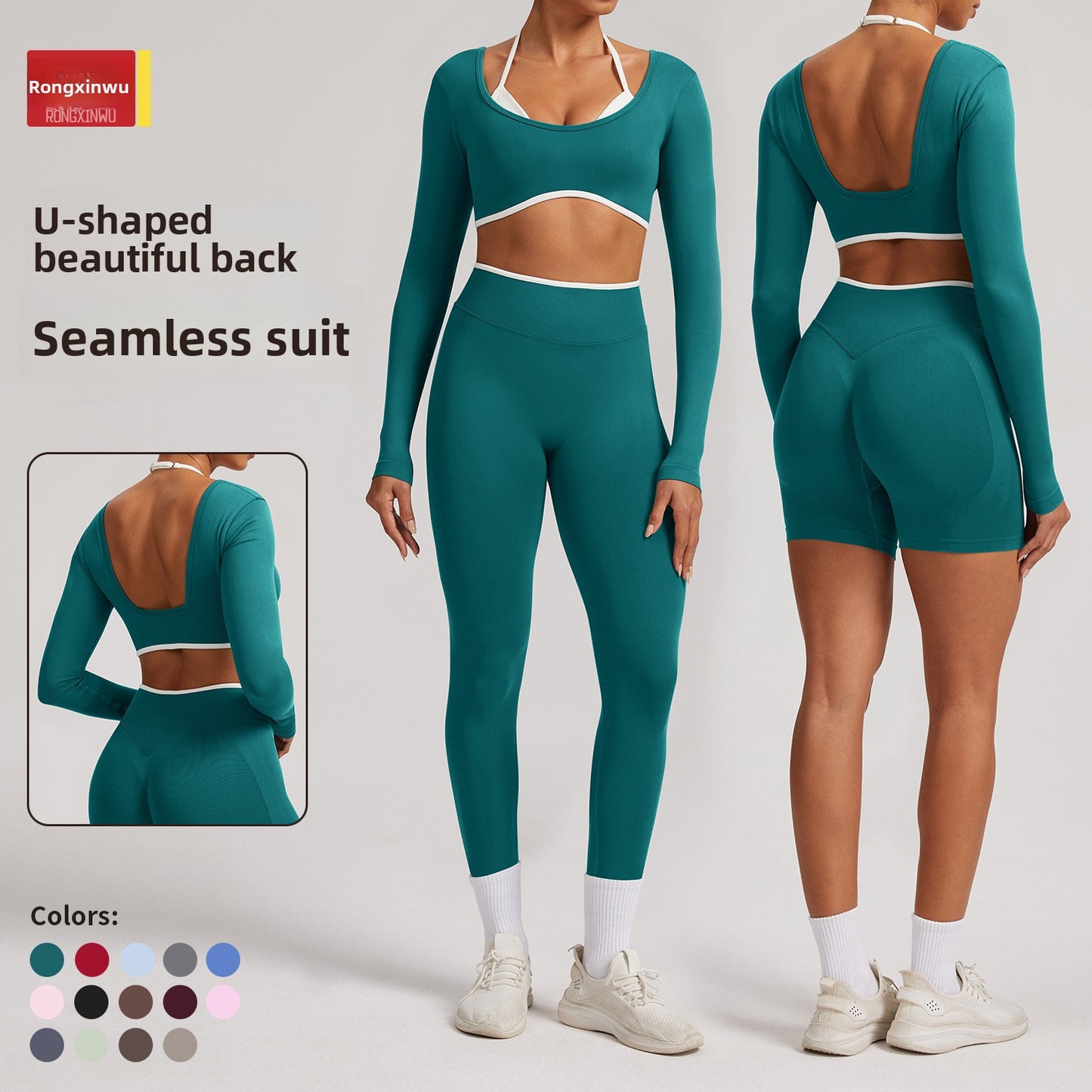 Seamless White Hemmed Yoga Suit for Women Hollow Back High Waist Fitness Suit Sports Running Fitness Suit