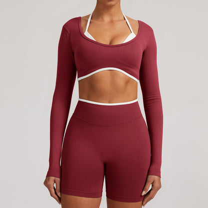 Seamless White Hemmed Yoga Suit for Women Hollow Back High Waist Fitness Suit Sports Running Fitness Suit