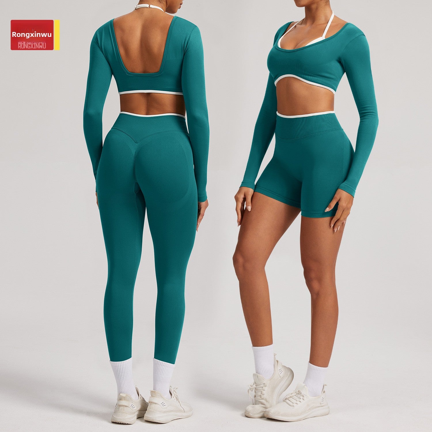 Seamless White Hemmed Yoga Suit for Women Hollow Back High Waist Fitness Suit Sports Running Fitness Suit