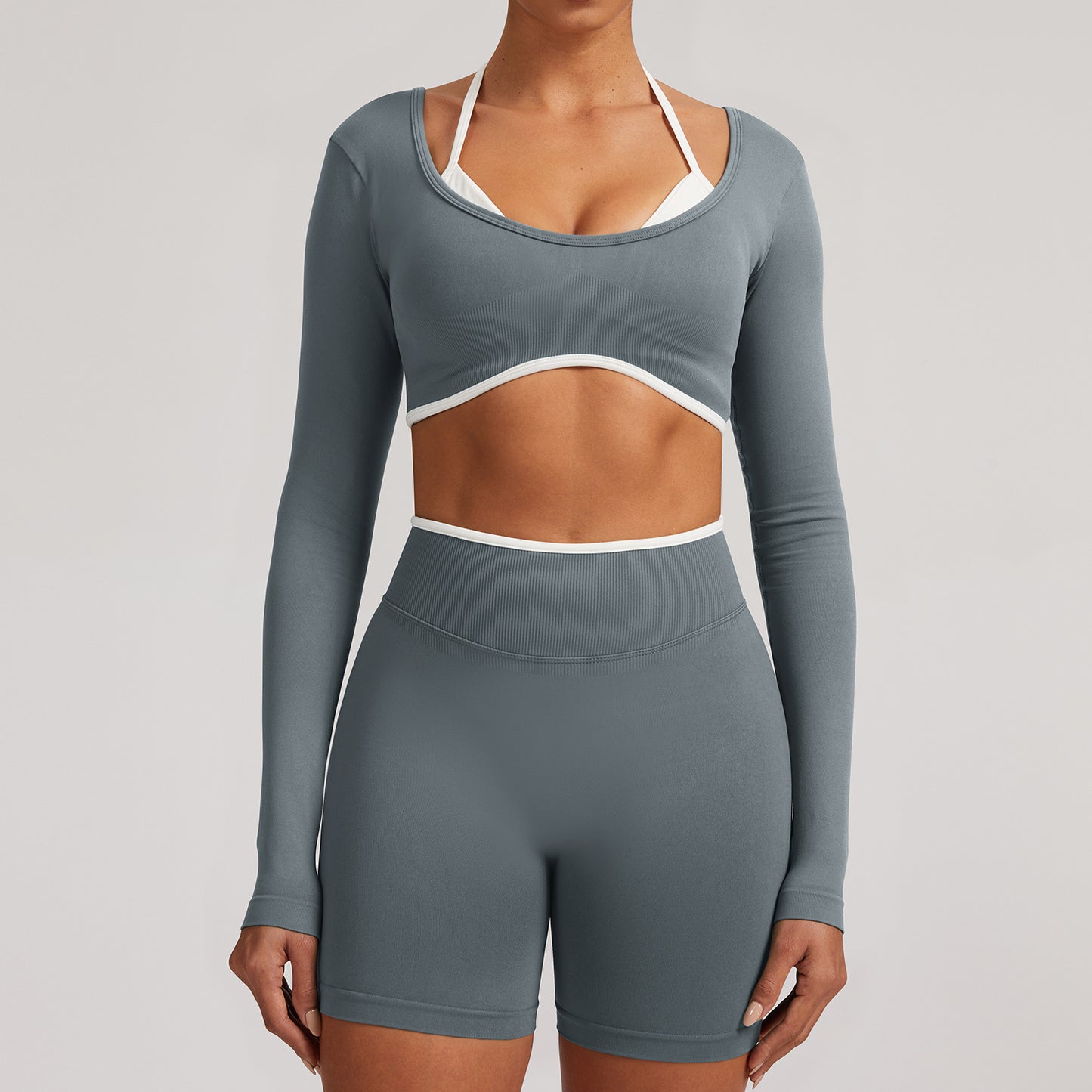 Seamless White Hemmed Yoga Suit for Women Hollow Back High Waist Fitness Suit Sports Running Fitness Suit