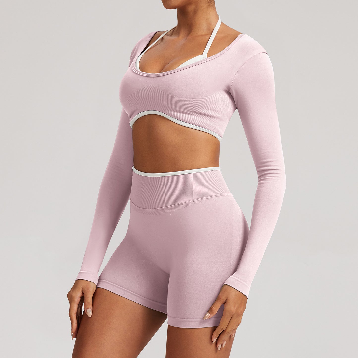 Seamless White Hemmed Yoga Suit for Women Hollow Back High Waist Fitness Suit Sports Running Fitness Suit