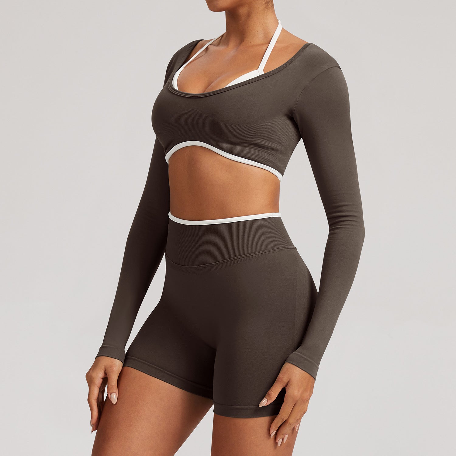 Seamless White Hemmed Yoga Suit for Women Hollow Back High Waist Fitness Suit Sports Running Fitness Suit