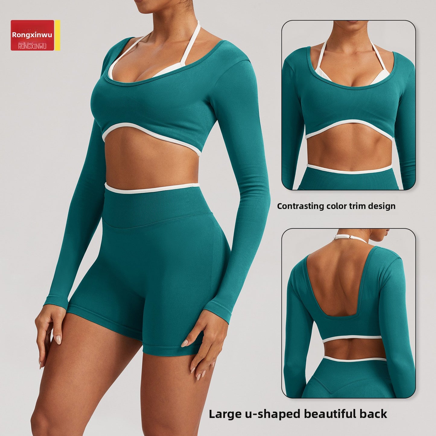 Seamless White Hemmed Yoga Suit for Women Hollow Back High Waist Fitness Suit Sports Running Fitness Suit