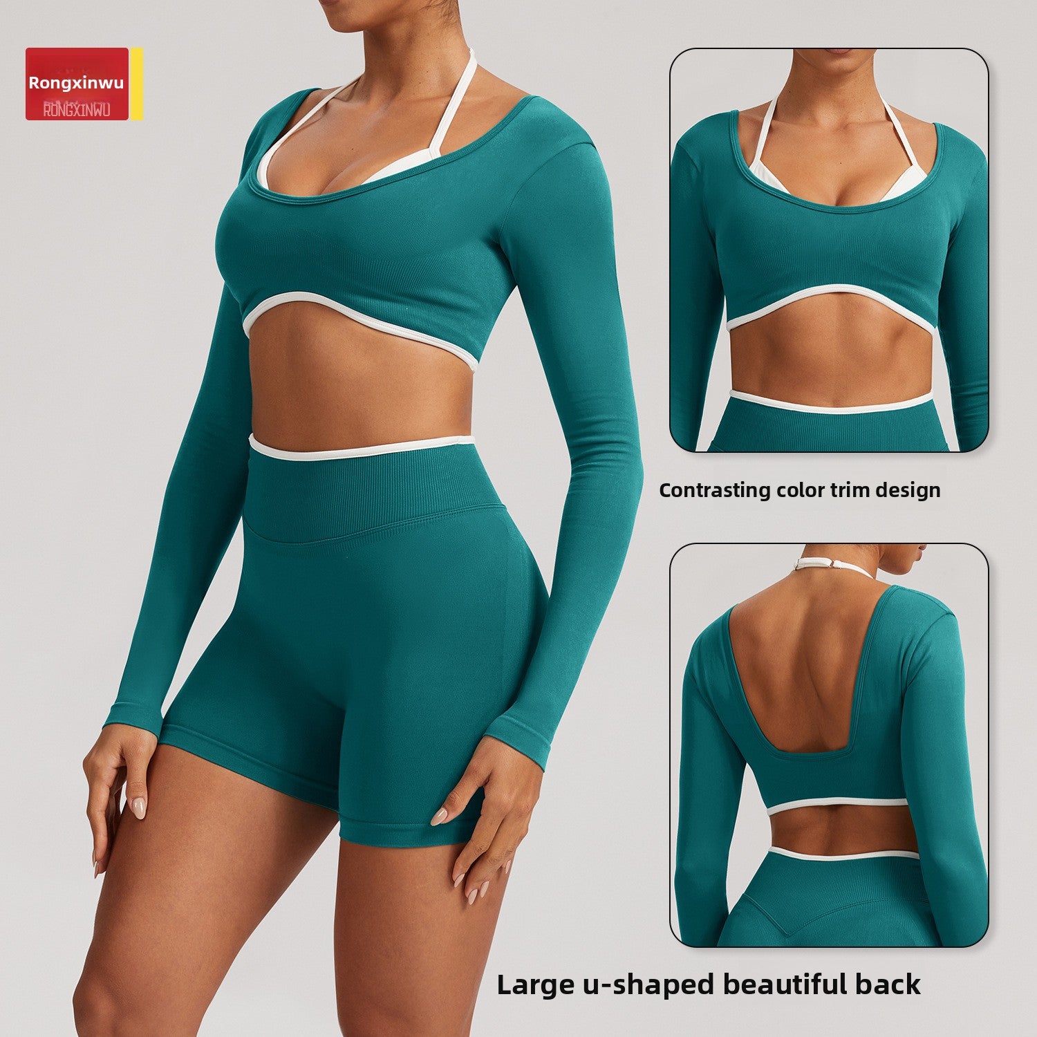 Seamless White Hemmed Yoga Suit for Women Hollow Back High Waist Fitness Suit Sports Running Fitness Suit