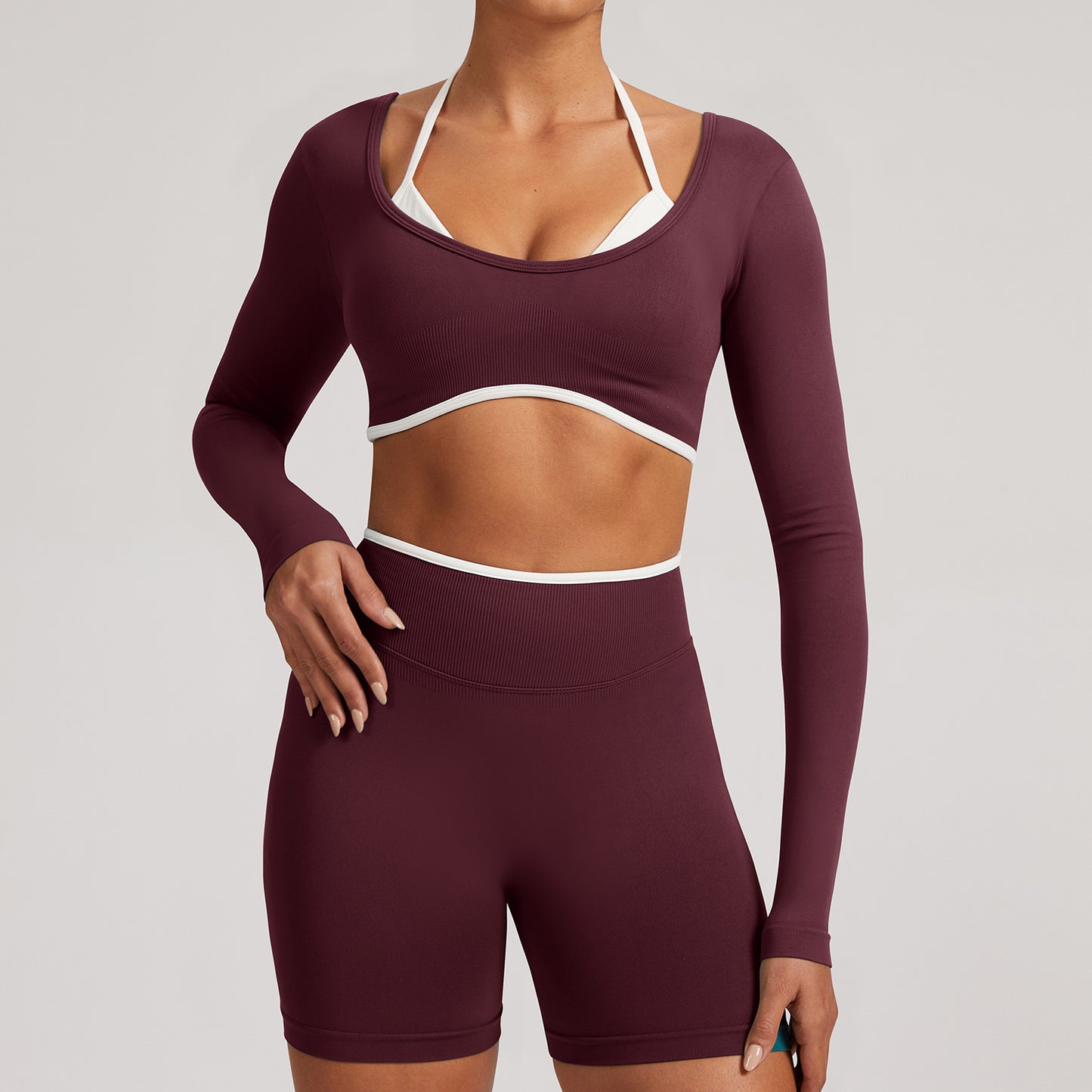 Seamless White Hemmed Yoga Suit for Women Hollow Back High Waist Fitness Suit Sports Running Fitness Suit