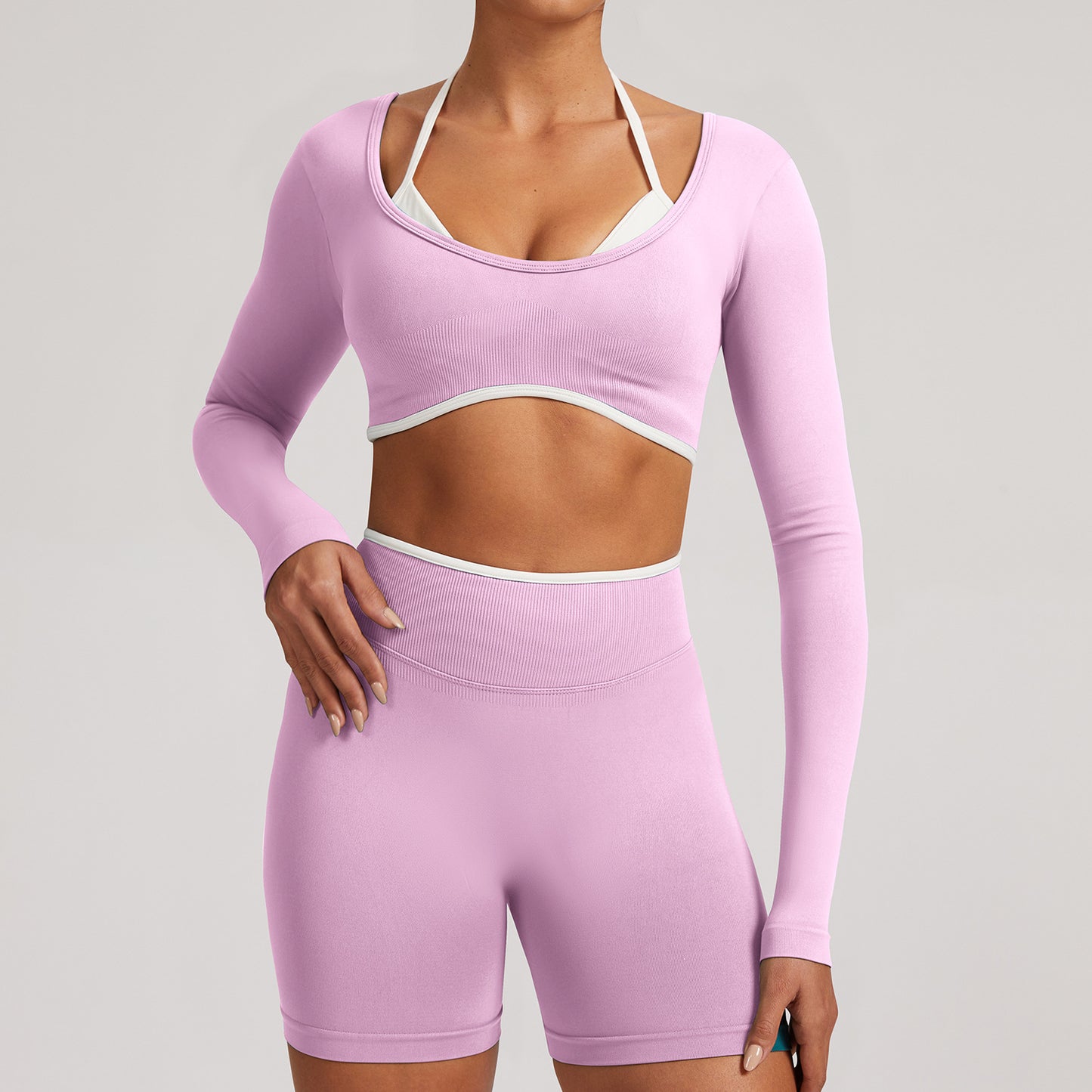 Seamless White Hemmed Yoga Suit for Women Hollow Back High Waist Fitness Suit Sports Running Fitness Suit