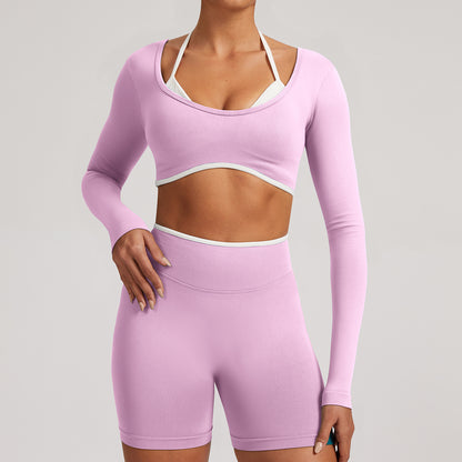 Seamless White Hemmed Yoga Suit for Women Hollow Back High Waist Fitness Suit Sports Running Fitness Suit
