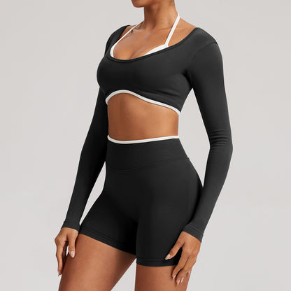 Seamless White Hemmed Yoga Suit for Women Hollow Back High Waist Fitness Suit Sports Running Fitness Suit