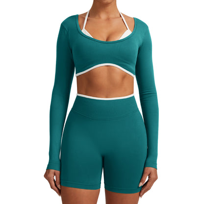 Seamless White Hemmed Yoga Suit for Women Hollow Back High Waist Fitness Suit Sports Running Fitness Suit