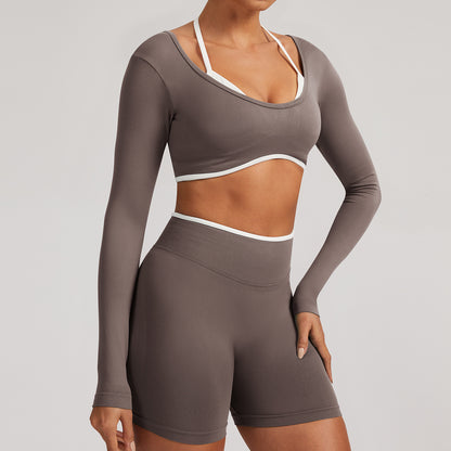 Seamless White Hemmed Yoga Suit for Women Hollow Back High Waist Fitness Suit Sports Running Fitness Suit