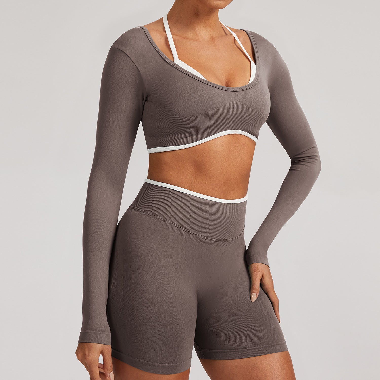 Seamless White Hemmed Yoga Suit for Women Hollow Back High Waist Fitness Suit Sports Running Fitness Suit