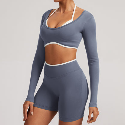 Seamless White Hemmed Yoga Suit for Women Hollow Back High Waist Fitness Suit Sports Running Fitness Suit
