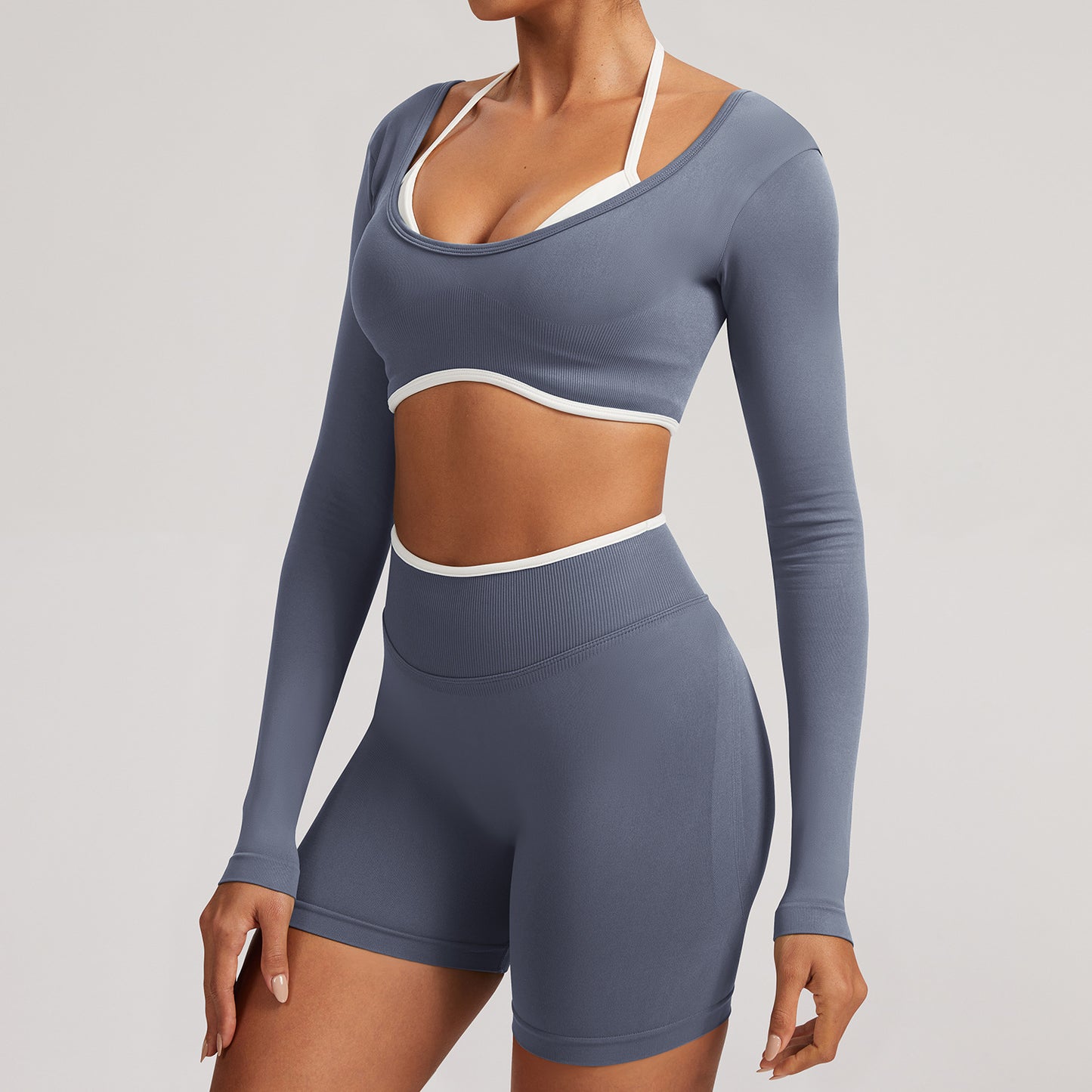 Seamless White Hemmed Yoga Suit for Women Hollow Back High Waist Fitness Suit Sports Running Fitness Suit