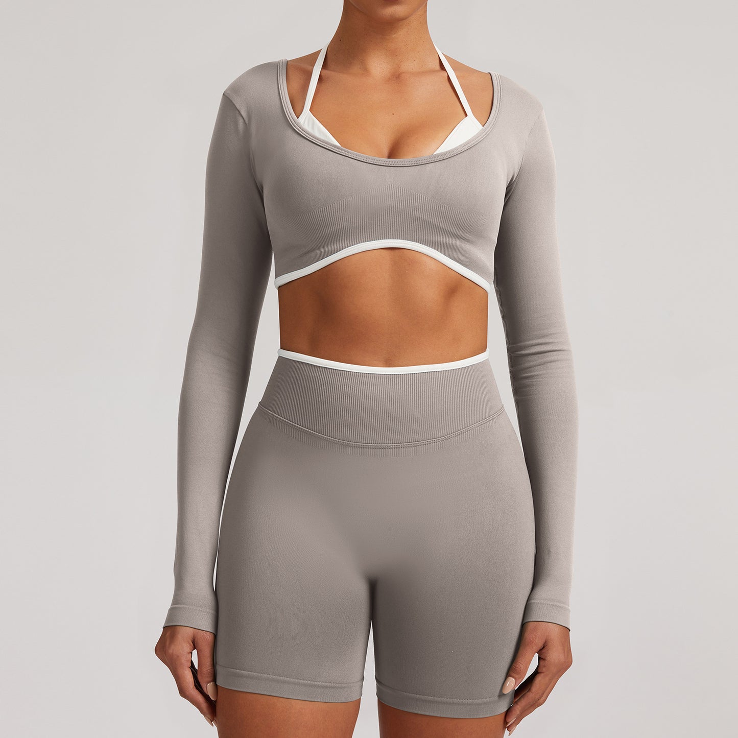 Seamless White Hemmed Yoga Suit for Women Hollow Back High Waist Fitness Suit Sports Running Fitness Suit
