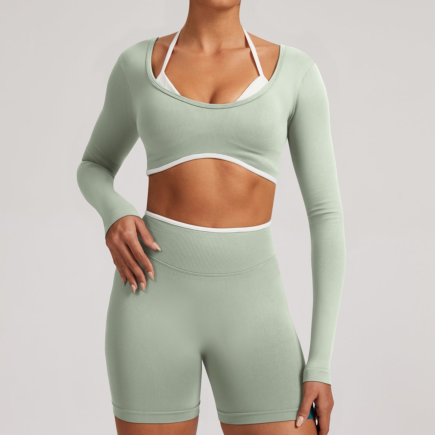 Seamless White Hemmed Yoga Suit for Women Hollow Back High Waist Fitness Suit Sports Running Fitness Suit