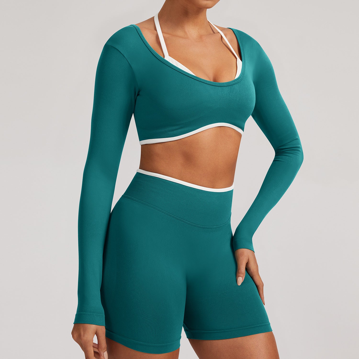 Seamless White Hemmed Yoga Suit for Women Hollow Back High Waist Fitness Suit Sports Running Fitness Suit