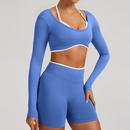 Seamless White Hemmed Yoga Suit for Women Hollow Back High Waist Fitness Suit Sports Running Fitness Suit