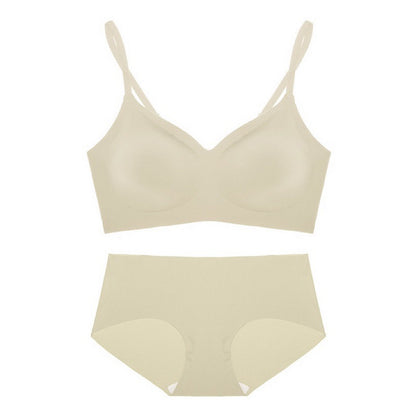 Seamless Wireless Bra Set with Adjustable Straps and Cotton Panty