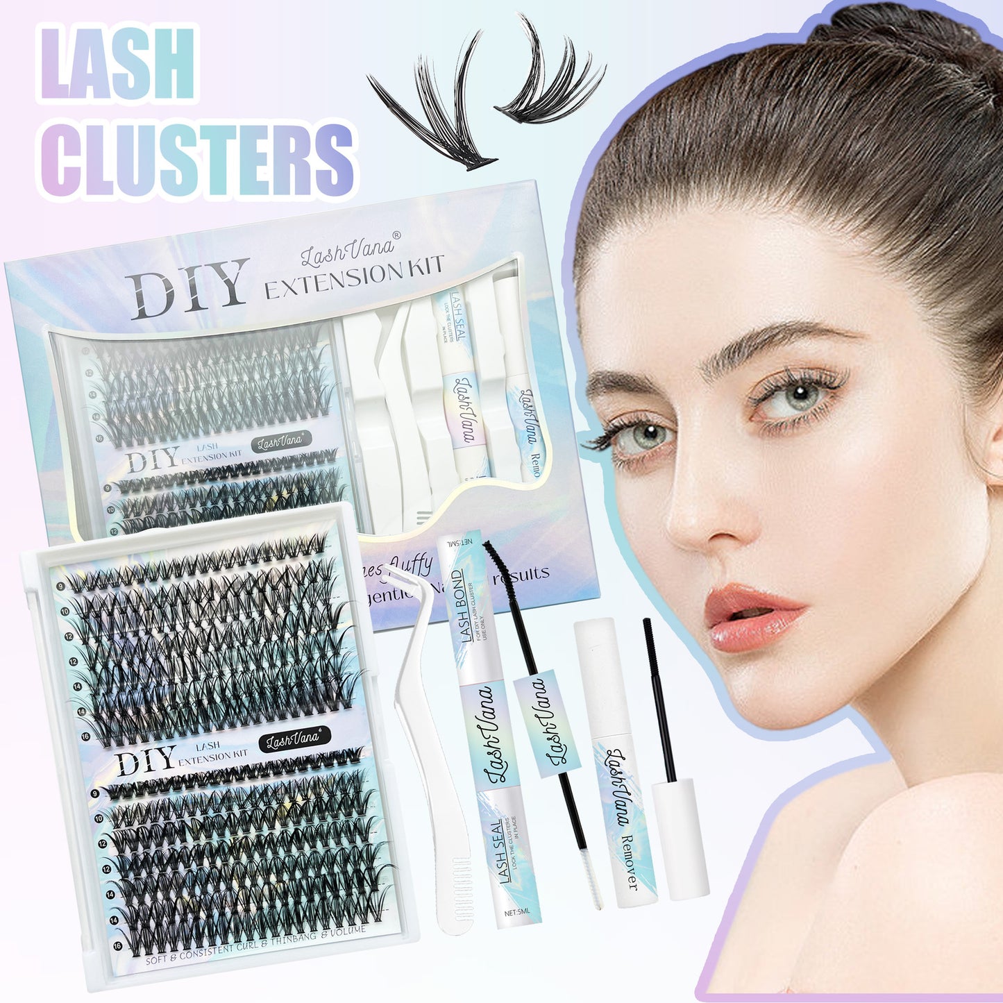 Segmented False Eyelashes Kit with Tweezers