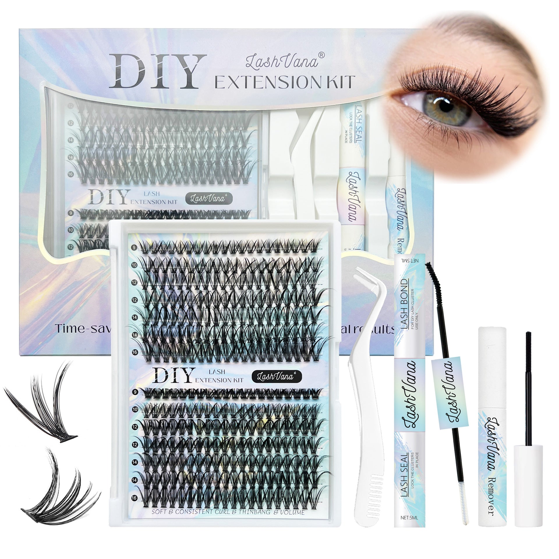 Segmented False Eyelashes Kit with Tweezers