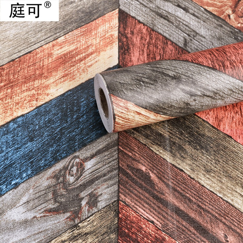 self-adhesive wood grain striped wallpaper