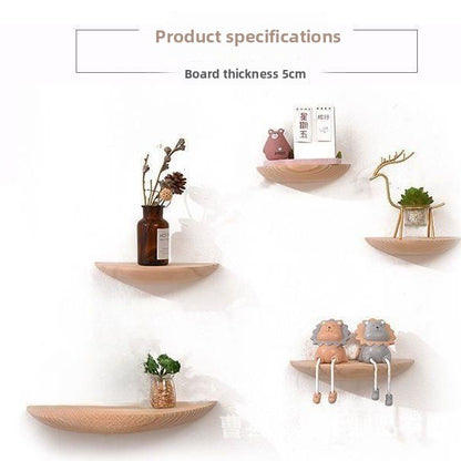 Semi Circular Wall Mounted Shelf Solid Wood Storage Rack