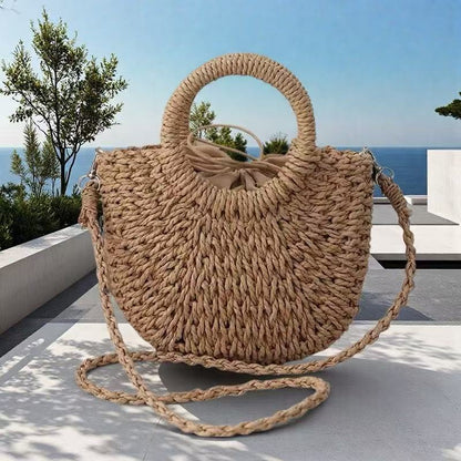Semicircle Handwoven Paper Rope Crossbody Bag