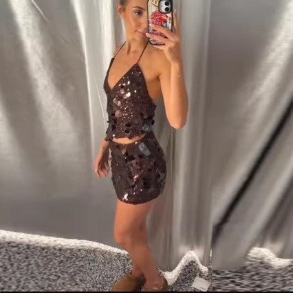 Sequin Backless Dress Set