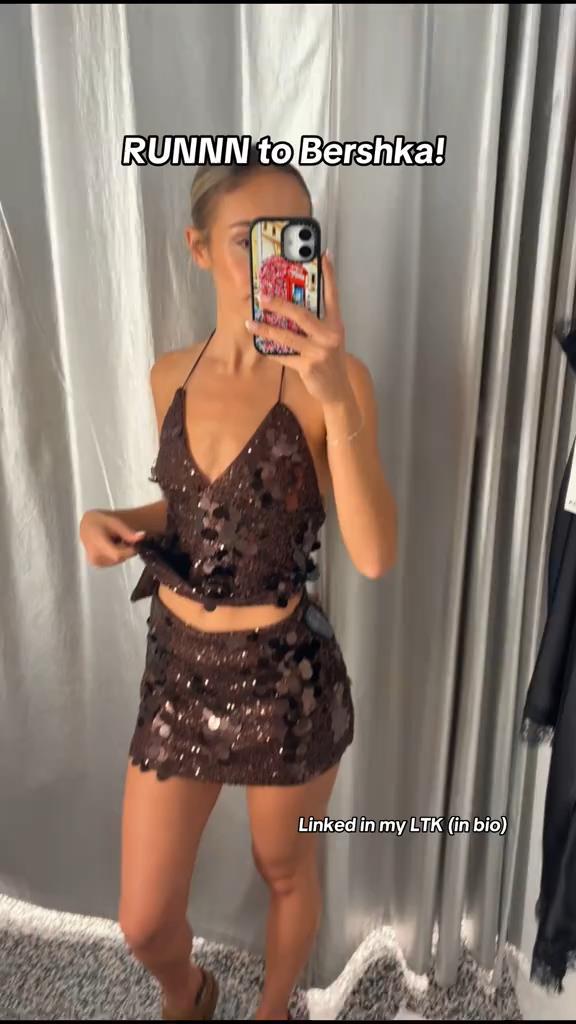 Sequin Deep V Neck Bodycon Dress Set