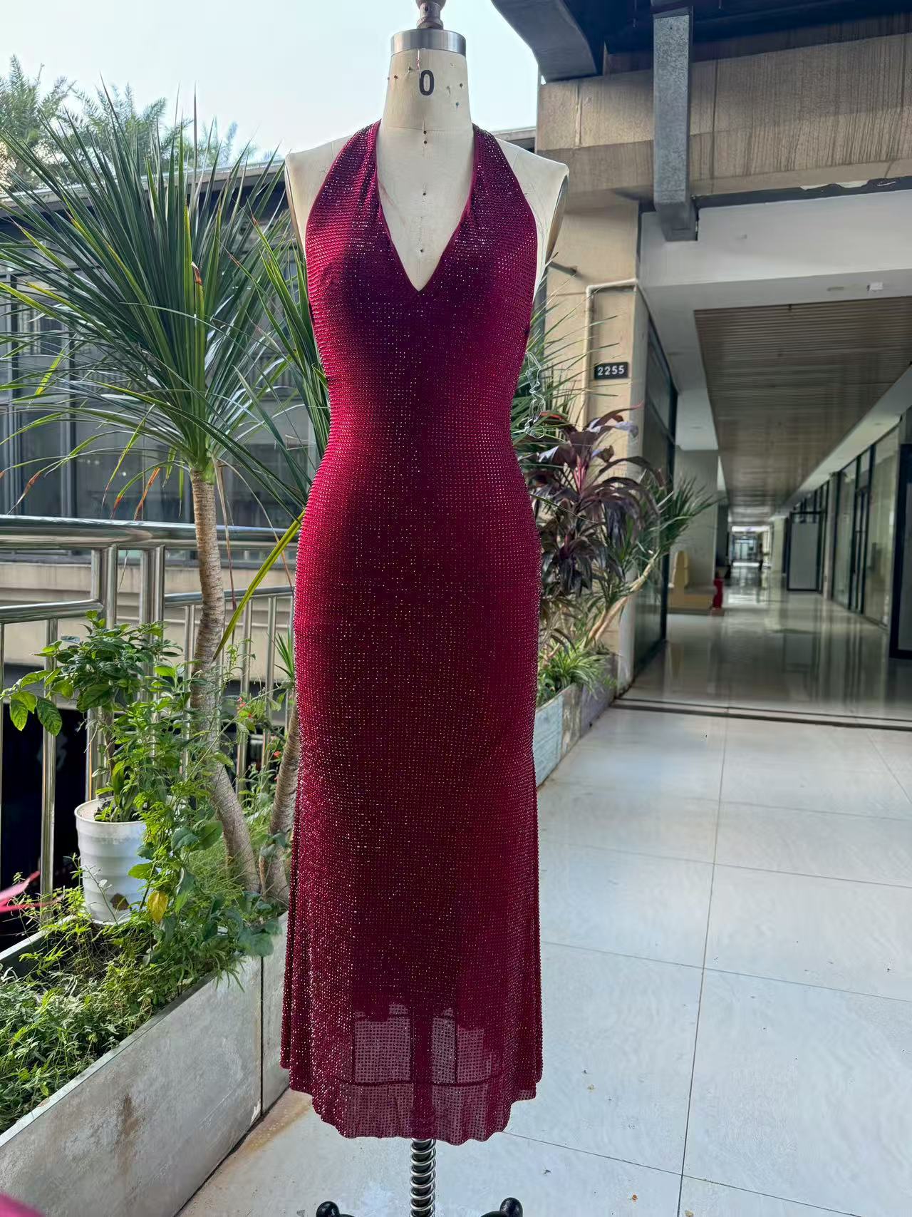 Sequin Deep V-Neck Party Dress